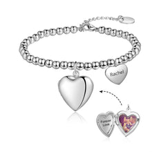 Load image into Gallery viewer, Custom HEART PHOTO/NAME White Gold Plated Bracelet
