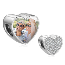 Carica l&#39;immagine nel visualizzatore di Gallery, Ciondolo personalizzato per braccialetto FOTO CUORE SCINTILLANTE INDIETRO in argento sterling 925 personalizzato
