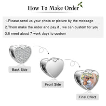 Load image into Gallery viewer, Custom 925 Sterling Silver BACK SPARKLY HEART PHOTO Bracelet Charm
