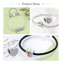 Carica l&#39;immagine nel visualizzatore di Gallery, Ciondolo personalizzato per braccialetto FOTO CUORE SCINTILLANTE INDIETRO in argento sterling 925 personalizzato
