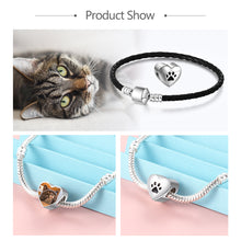 Load image into Gallery viewer, Custom 925 Sterling Silver FOOTPRINT CAT PHOTO Bracelet Charm
