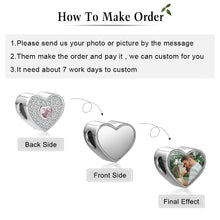 Load image into Gallery viewer, Custom 925 Sterling Silver SPARKLY HEART PHOTO Bracelet Charm
