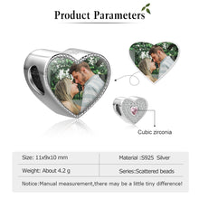 Load image into Gallery viewer, Custom 925 Sterling Silver SPARKLY HEART PHOTO Bracelet Charm
