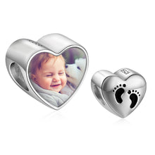 Load image into Gallery viewer, Custom 925 Sterling Silver BABY HEARTH PHOTO Bracelet Charm
