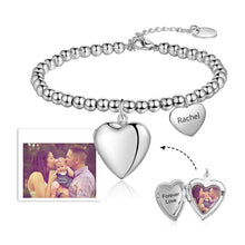 Load image into Gallery viewer, Custom HEART PHOTO/NAME White Gold Plated Bracelet
