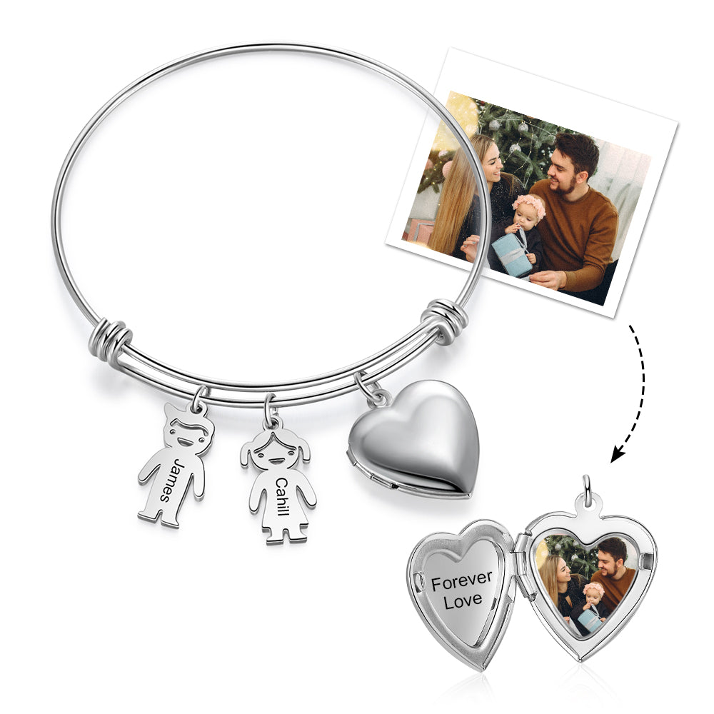 NOME PERSONALIZZATO IPOALLERGENICO E FOTO DEL CUORE DELLA FAMIGLIA IN ACCIAIO INOSSIDABILE Bracciale