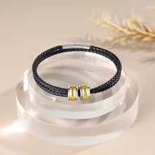 Carica l&#39;immagine nel visualizzatore di Gallery, Bracciale personalizzato con PERLINE IN PELLE NERA IPOALLERGENICO E IN ACCIAIO INOSSIDABILE
