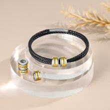 Carica l&#39;immagine nel visualizzatore di Gallery, Bracciale personalizzato con PERLINE IN PELLE NERA IPOALLERGENICO E IN ACCIAIO INOSSIDABILE
