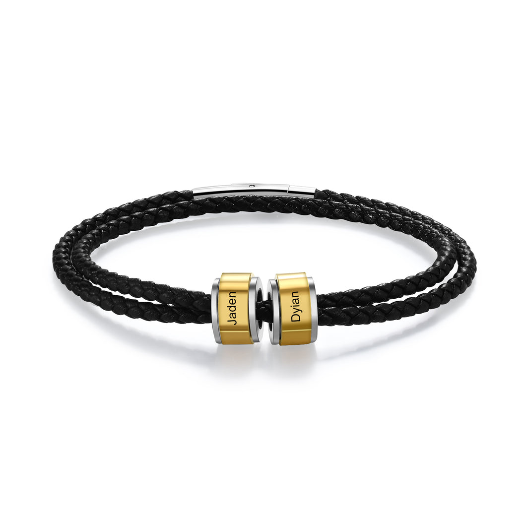 Bracciale personalizzato con PERLINE IN PELLE NERA IPOALLERGENICO E IN ACCIAIO INOSSIDABILE