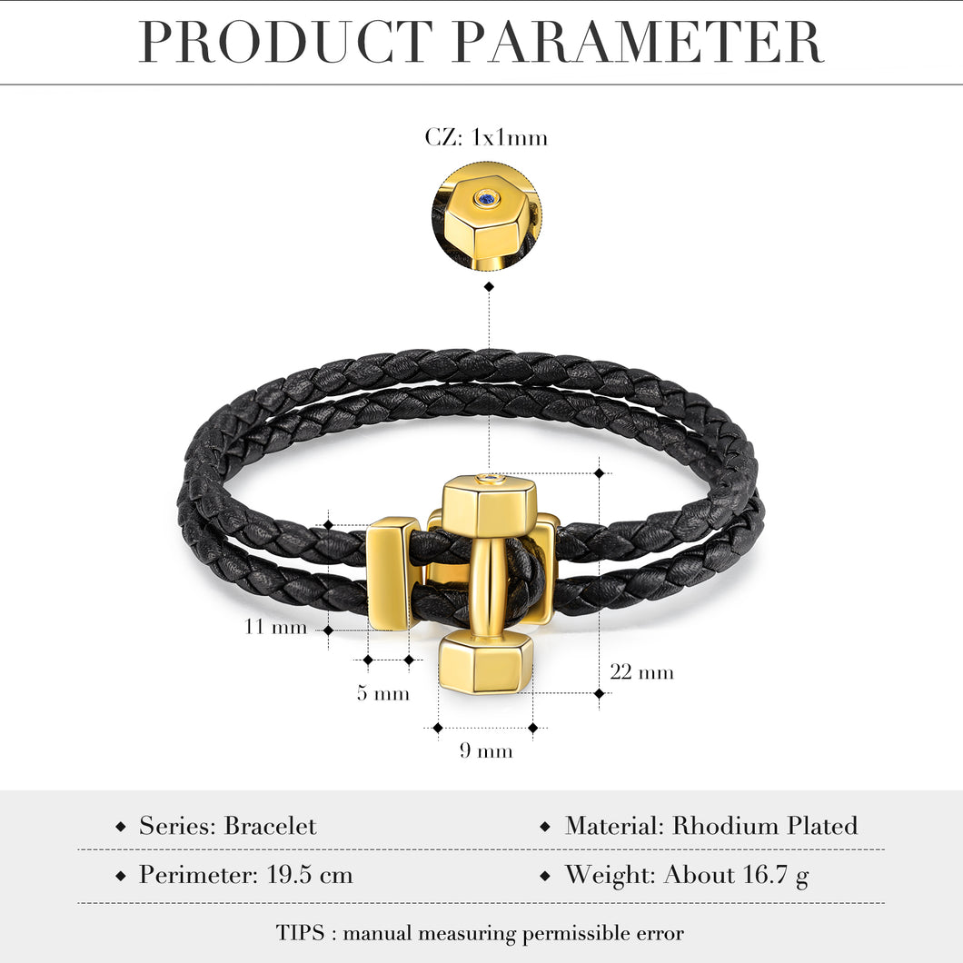 DUMBBEL Bracciale da uomo in pelle/18 carati