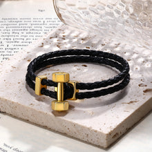 Load image into Gallery viewer, DUMBBEL Men Leather/18K Bracelet
