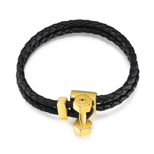 Load image into Gallery viewer, DUMBBEL Men Leather/18K Bracelet
