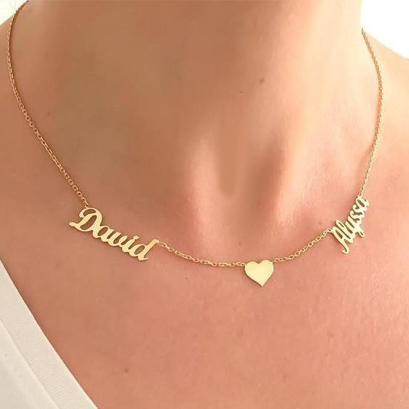 Custom 925 Sterling Silver COUPLE NAME with HEART Necklace