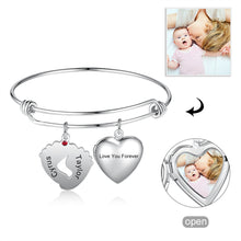 Load image into Gallery viewer, Custom BABY FEET HEART Charm Bangle Bracelet
