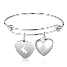 Load image into Gallery viewer, Custom BABY FEET HEART Charm Bangle Bracelet
