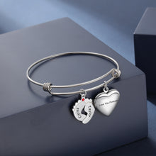 Load image into Gallery viewer, Custom BABY FEET HEART Charm Bangle Bracelet
