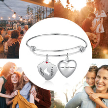 Load image into Gallery viewer, Custom BABY FEET HEART Charm Bangle Bracelet
