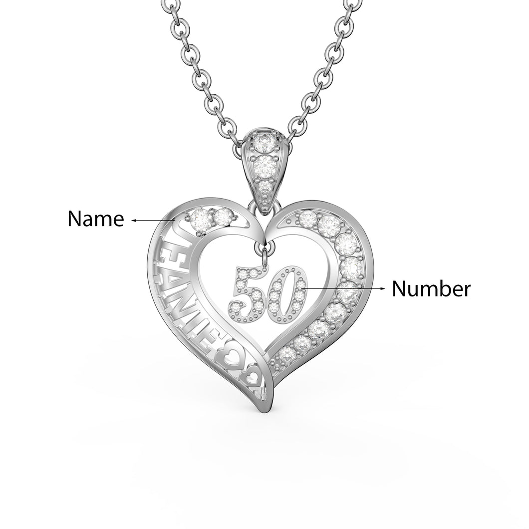 Custom 925 Silver Sterling NUMBER/NAME HEART Necklace