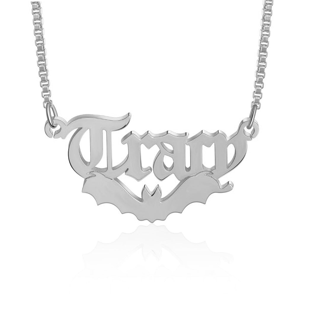 Custom HALLOWEEN🎃 BAT🦇NAME G/W/R Plated Necklace