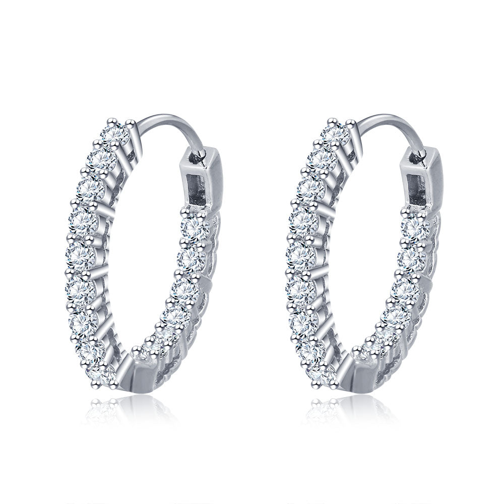 BRILLANT HOOP Rhodium Plated Earrings