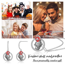 Carica l&#39;immagine nel visualizzatore di Gallery, HALLOWEEN 🎃SET ROSE FLOWER🌹COLLANA Placcata Oro Bianco con ORECCHINI
