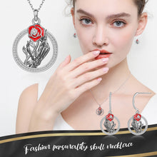 Carica l&#39;immagine nel visualizzatore di Gallery, HALLOWEEN 🎃SET ROSE FLOWER🌹COLLANA Placcata Oro Bianco con ORECCHINI
