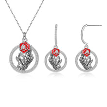 Load image into Gallery viewer, HALLOWEEN 🎃SET ROSE FLOWER🌹White Gold Plated NECKLACE with EARRINGS
