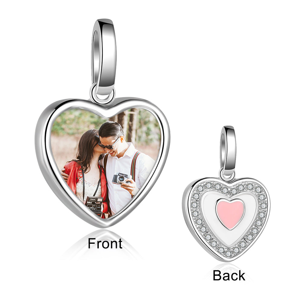 Custom 925 Sterling Silver PINK HEART PHOTO PENDANT Necklace