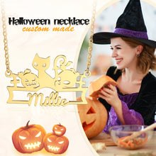 Load image into Gallery viewer, Custom HALLOWEEN🎃 CAT🐈/SKULL💀/PUMPKIN🎃 NAME G/W/R Plated Necklace
