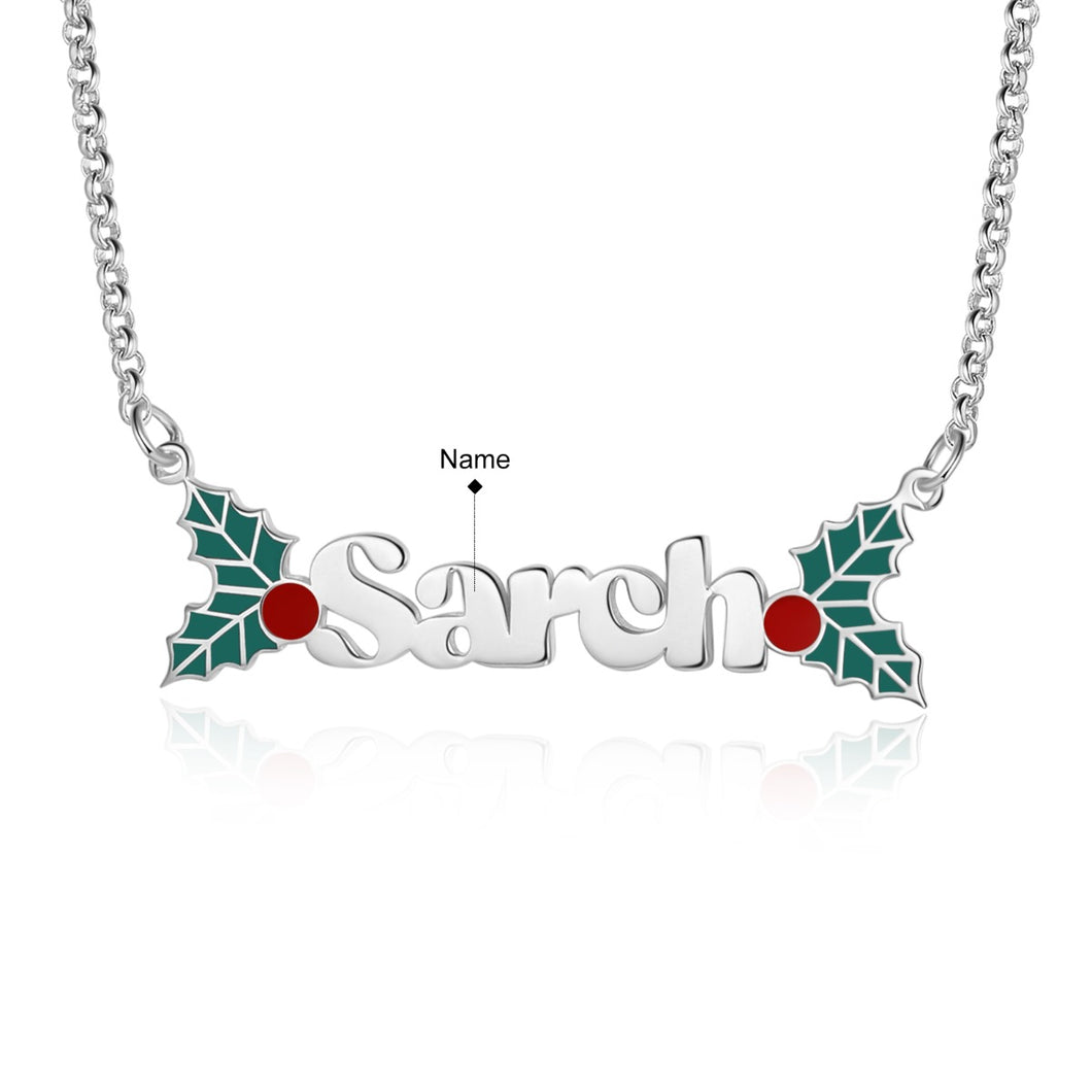 Custom CHRISTMAS NAME White Gold Plated Necklace