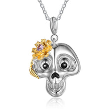 Load image into Gallery viewer, Custom HALLOWEEN🎃 BIRTHSTONE💎DAISY🏵️SKULL💀 Pendant G/W Plated Necklace
